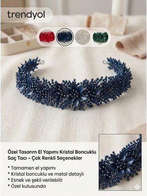 Lolipophobi Özel Tasarım El Yapımı Kristal Boncuklu ve Çiçek Detaylı Esnek Gelin Saç Tacı - Nişan ve Düğün Aksesuarı -Gelin Tacı  - Nişan ve Düğün Tacı
