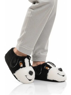 Ayakmod Siyah Köpek Desenli Unisex Panduf 26K001 Rahat Kullanım ve Konfor Sunar