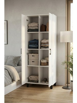 Reyo Falez Çok Amaçlı 2 Kapaklı 8 Gözlü Dolap 70X45X185 Cm, Kiler,mutfak,balkon ve Banyo Depolama Dolabı - Beyaz