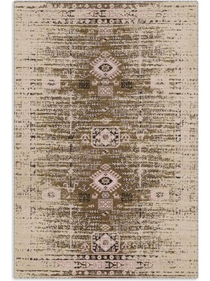 Pastel Home Etnik Desenli Yeşil Şönil Halı Kilim Yolluk Kaymaz Saçaklı Yıkanabilir Oturma Odası Mutfak Koridor