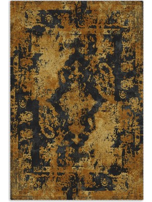 Pastel Home Tasarım Vintage Şönil Halı Kilim Yolluk Hardal Antrasit Siyah Yıkanabilir Kaymaz Taban Saçaklı