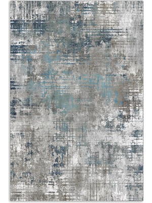 Pastel Home Tasarım Çift Taraflı Yıkanabilir Şönil Halı Kilim Yolluk Gri Turkuaz Mavi Lacivert Abstract