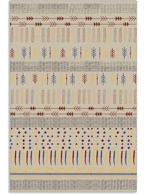 Pastel Home Bohem Tarzı Etnik Desenli Şönil Halı Kilim Yolluk Bej Renkli Çocuk Odası Oturma Odası Mutfak Kaymaz