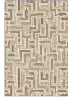 Pastel Home Tasarım Çift Taraflı Yıkanabilir Şönil Halı Kilim Yolluk Bej Kahve Toprak Tonlarında Geometrik