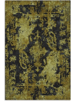 Pastel Home Tasarım Vintage Şönil Halı Kilim Yolluk Zeytin Yeşili Antrasit Siyah Yıkanabilir Kaymaz Taban Saçak
