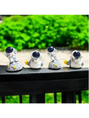 Niyet 4 Adet Dekoratif Astronot Uzay Temalı Polyester Biblo Hediyelik