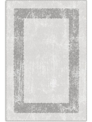 Pastel Home Gri Çerçeveli Eskitme Şönil Halı Kilim Yolluk Kaymaz Yıkanabilir Mutfak Koridor Oturma Odası Yatak