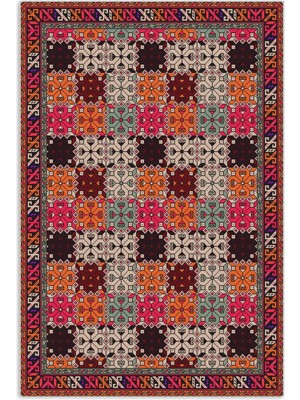 Pastel Home Turuncu Pembe Kahve Etnik Şönil Halı Kilim Yolluk Kaymaz Yıkanabilir Kordidor Mutfak Yatak Odası