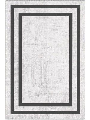 Pastel Home Siyah Çerçeveli Gri Şönil Halı Yolluk Kilim Salon Koridor Mutfak Kaymaz Yıkanabilir