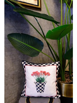 Dekomod 1 Adet Dijital Baskılı Dekoratif Çift Taraflı Damalı Desen Kırlent Yastık Kılıfı 45X45 cm
