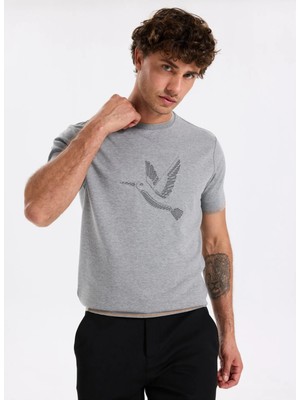 Fabrika Bisiklet Yaka Baskılı Gri Melanj Erkek T-Shirt F5WM-TST 2892