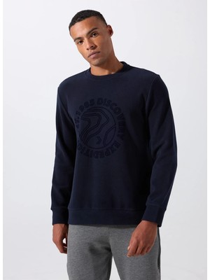 Discovery Expedition D5WM-SWT3872 Lacivert Bisiklet Yaka Relaxed Baskılı Erkek Sweatshırt