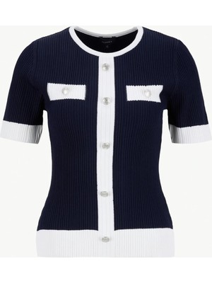Fabrika Bisiklet Yaka Regular Fit Düz Örgü Desenli Lacivert Kazak Kadın F6SL-KZK0348