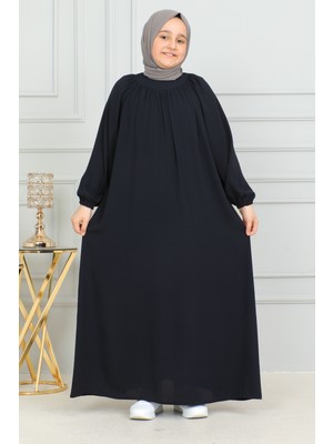 Kadeem Giyim Reglan Kol Büzgülü Çocuk Elbise Lacivert - 4004