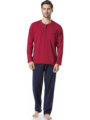 Pierre Cardin Erkek Uzun Kollu Penye Pijama M Bedende Bordo Renk ve Rahat Fit Özelliği