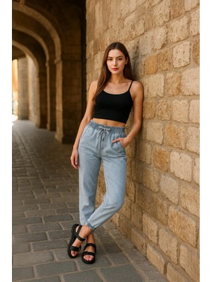 Banny Jeans Kadın Lastikli Jogger Pantolon Açık Mavi