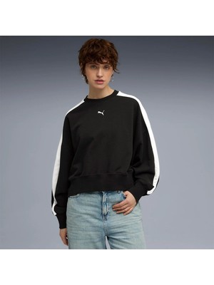 Puma T7 Over Oversized Crew Kadın Siyah Yuvarlak Yaka Sweatshirt