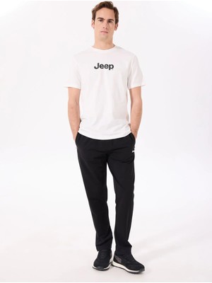 Jeep Bisiklet Yaka Baskılı Kırık Beyaz Erkek T-Shirt J4SM-TST7246