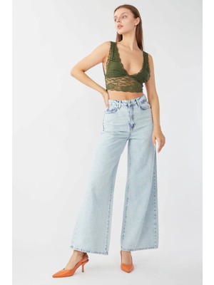 Banny Jeans Kadın Buz Mavi Bol Paça Uzun Jean Pantolon