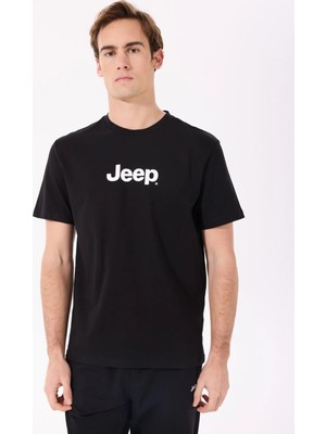 Jeep Bisiklet Yaka Baskılı Siyah Erkek T-Shirt J4SM-TST7246