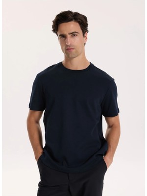 Fabrika Bisiklet Yaka Düz Lacivert Erkek T-Shirt F4SM-TST 2847