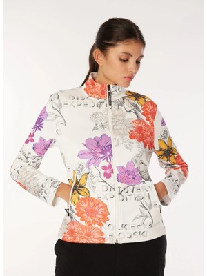 Discovery Expedition D4WL-SWT3047 Beyaz Dik Yaka Loose Fit Baskılı Kadın Sweatmont
