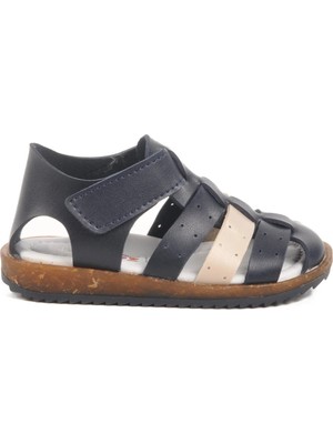 Ayakmod Lacivert Bej Cırtlı Hafif Unisex Çocuk Sandalet 17370 B