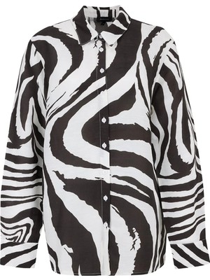 Fabrika Loose Fit Gömlek Yaka Desenli Çok Renkli Kadın Gömlek F6SL-GML0102