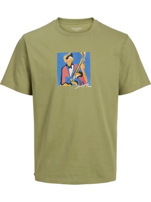 Jack & Jones Jack Jones Jormanchester Cubısm Front Tee Ss Cn Erkek Yeşil Tshirt 12273378-15