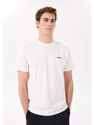 Jeep Bisiklet Yaka Baskılı Kırık Beyaz Erkek T-Shirt J4SM-TST7245