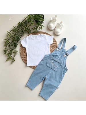  0372 tavşan kulaklı denim yumuşak dokulu salopet &tişört takım 6-9/9-12/12-18/18-24 ay