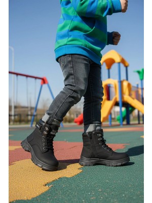 Walkway 24035 F Siyah Zümrüt Polarlı Kaymaz Taban Unisex Çocuk Bot