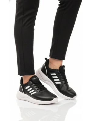 Walkway Siyah Beyaz Bağcıklı Hafif Esnek Unisex Spor Ayakkabı Nereus G