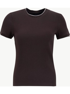 Fabrika Bisiklet Yaka Düz Kahve Kadın T-Shirt F6SL-TST0231