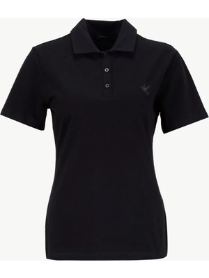 Fabrika Düz Siyah Kadın Polo T-Shirt