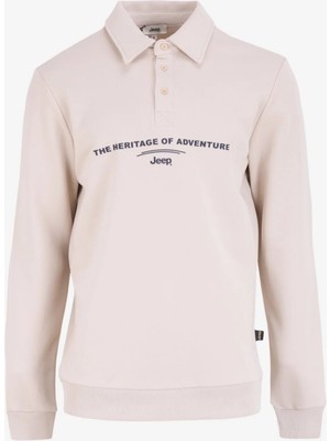 Jeep Polo Yaka Baskılı Bej Erkek Sweatshırt C4WM-SWT4247