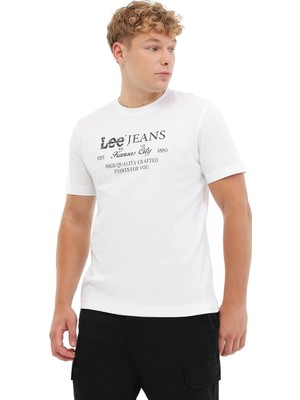 Lee Regular Fit Grafik Bas Beyaz Erkek Kısa Kol T-Shirt