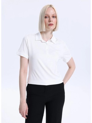 Fabrika Düz Kırık Beyaz Kadın Polo T-Shirt