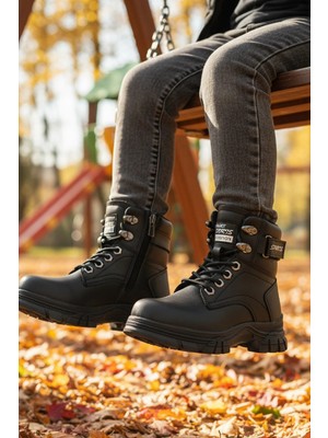Walkway 24035 F Siyah Polarlı Kaymaz Taban Unisex Çocuk Bot