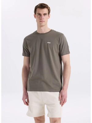 Jeep Bisiklet Yaka Baskılı Açık Haki Erkek T-Shirt J4SM-TST7245