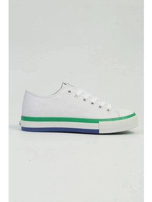 Benetton BNI-10031 Ithal Beyaz Yeşil Kadın Keten Sneaker Spor Ayakkabı V1