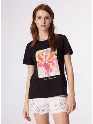 Fabrika Siyah Kadın Bisiklet Yaka Basic T-Shirt Otran