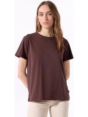 Jeep Bisiklet Yaka Düz Kahve Kadın T-Shirt J5SL-TST7186