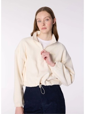 Jeep Ekru Kadın Dik Yaka Crop Blok Sweatshirt C4SW-SWT4437