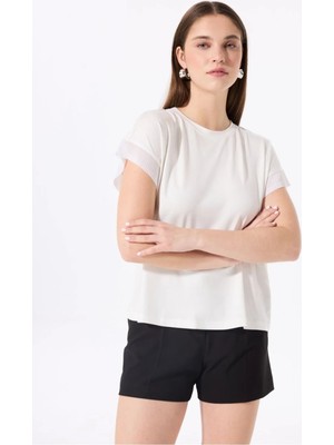 Fabrika Kırık Beyaz Kadın Bisiklet Yaka Loose Fit T-Shirt F5SL-TST0087