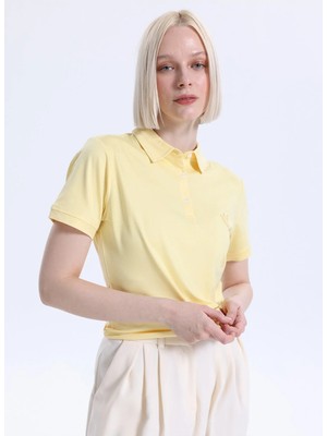 Fabrika Düz Sarı Kadın Polo T-Shirt