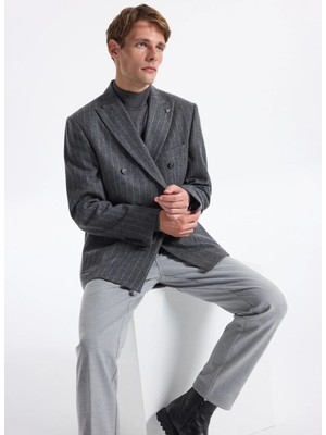 Fabrika Slim Fit Koyu Gri - Antrasit Erkek Çizgili Ceket Sankruv- P- B