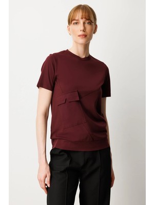 ON Kadın Sıfır Yaka Cepli T-Shirt 61340 Bordo