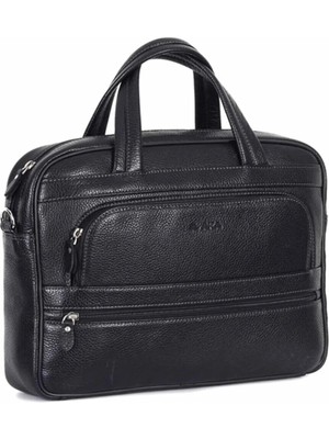 Aka Deri 251 %100 Hakiki Deri Unisex Laptop/evrak Çantası Siyah
