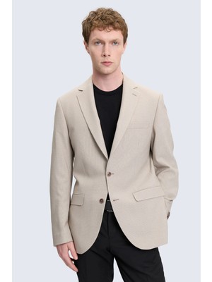 Hatemoğlu Bej Slim Fit Mono Yaka Klasik Ceket
